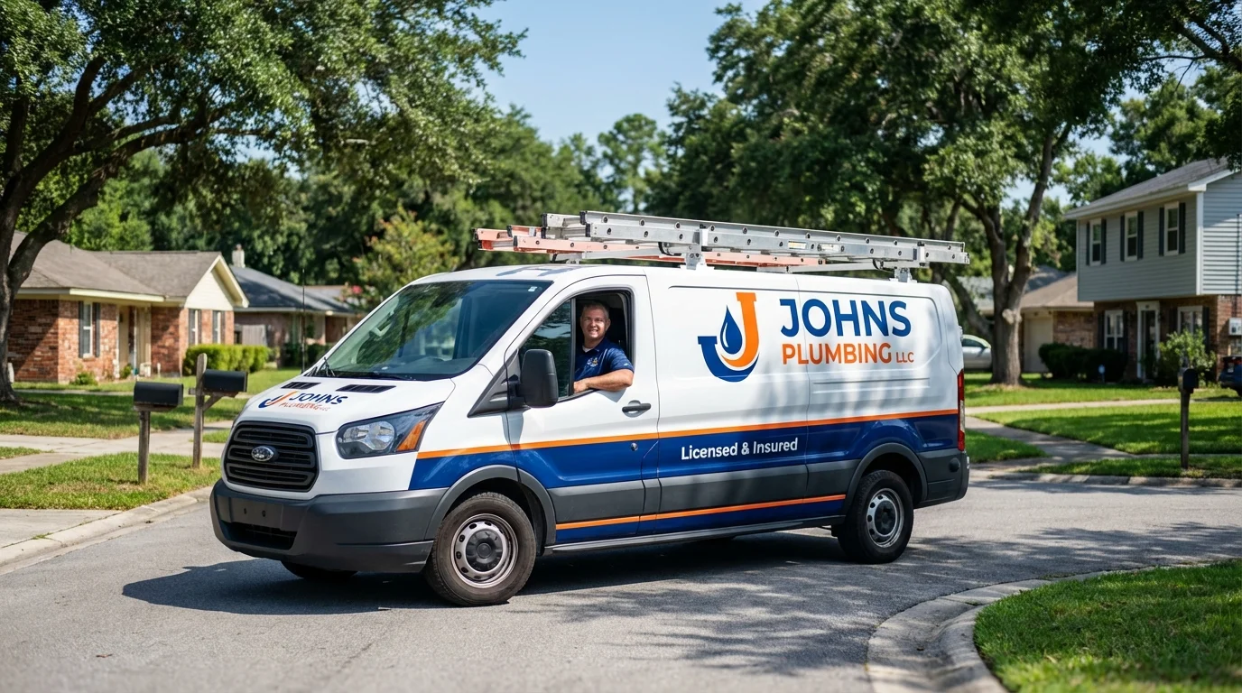 Johns Plumbing LLC service van in Howard City, MI