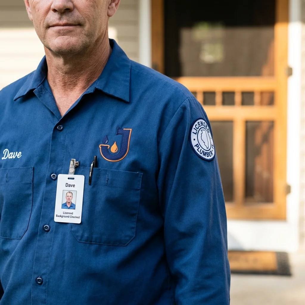 Licensed plumber showing ID badge in Howard City, MI