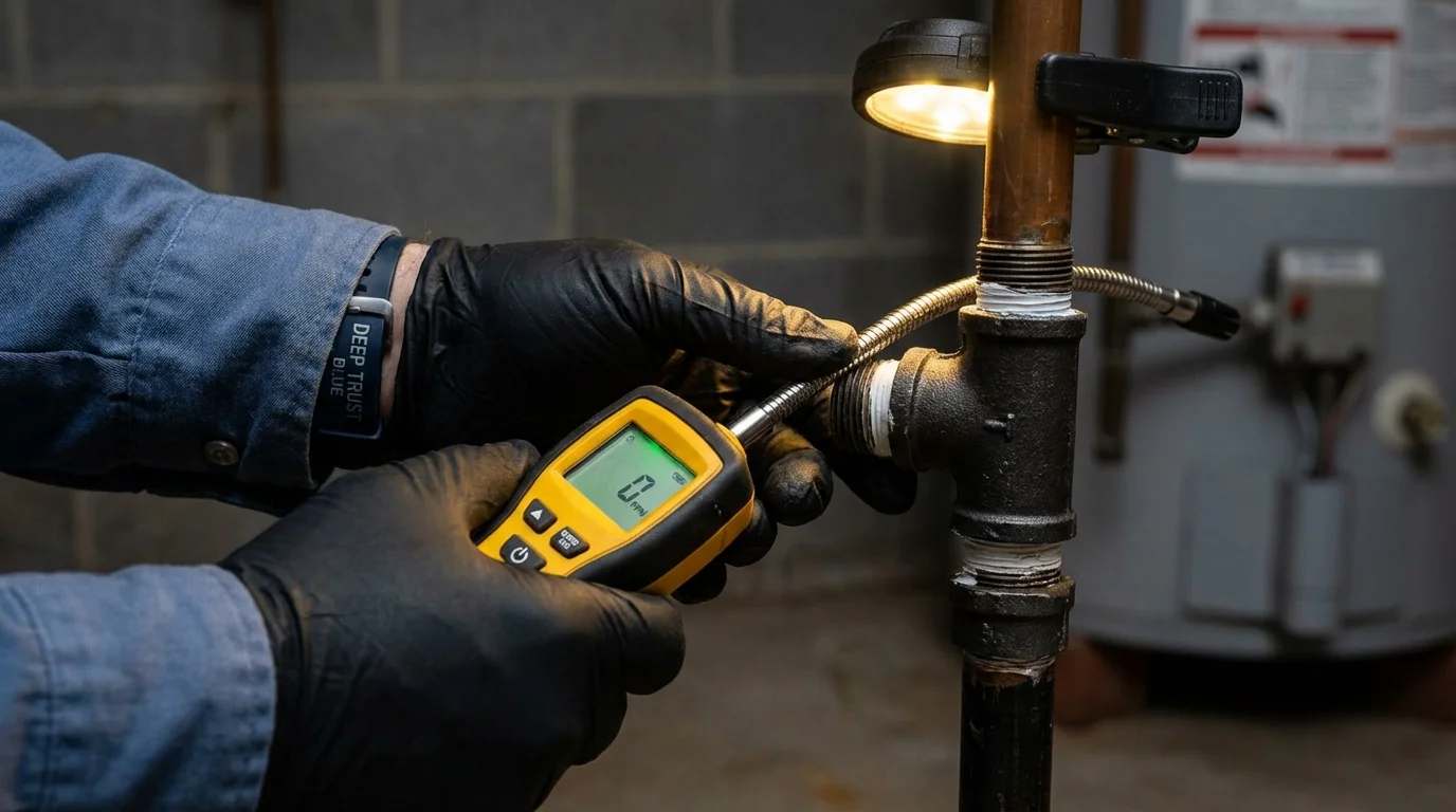 Gas leak detection with electronic sniffer by Johns Plumbing LLC in Howard City